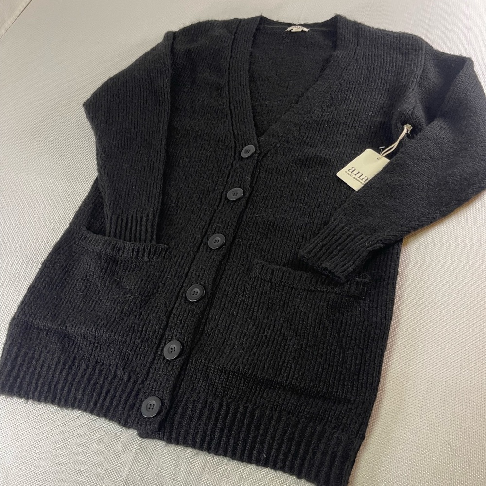 Long Black Button up Cardigan Sweater by Ana Size XS A
